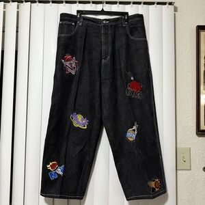 Texas Tuff Brand Baggy Wide Leg Loose Fit Basketball Patches Men's 44x34 Embroid